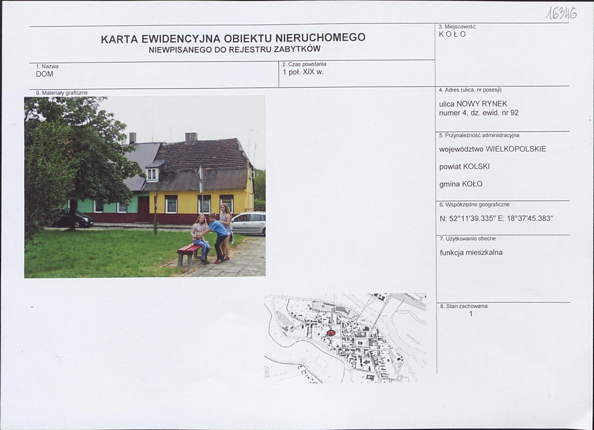 Karta obiektu niewpisanego do rejestru, skan nr 1