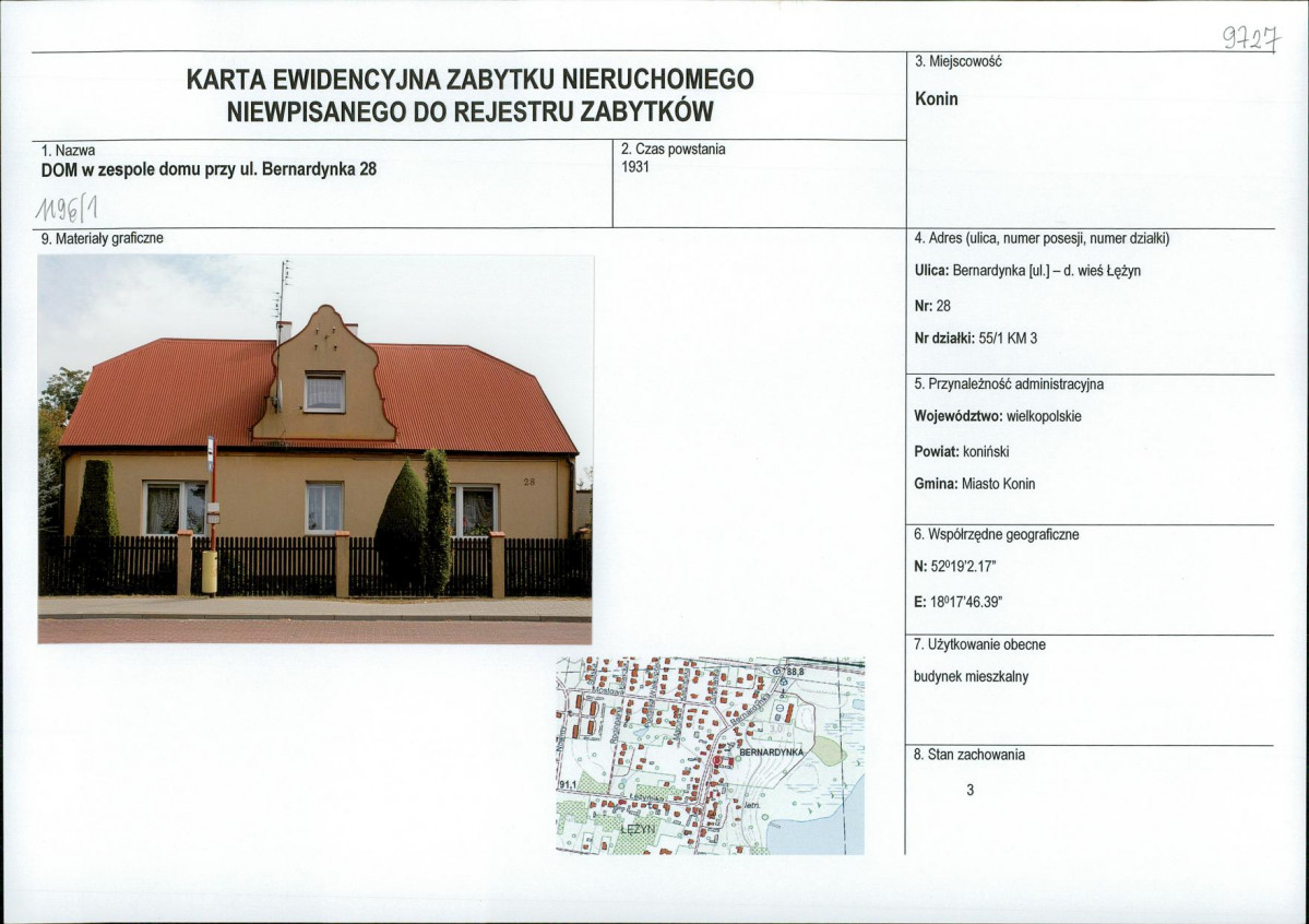 Karta obiektu niewpisanego do rejestru, skan nr 1