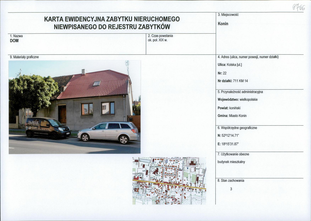 Karta obiektu niewpisanego do rejestru, skan nr 1