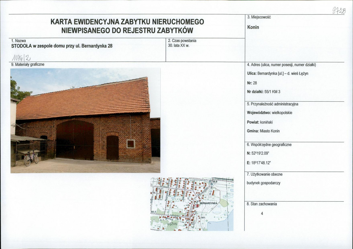 Karta obiektu niewpisanego do rejestru, skan nr 1
