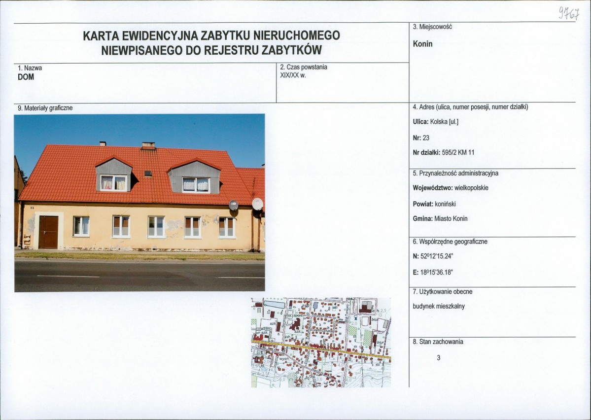 Karta obiektu niewpisanego do rejestru, skan nr 1