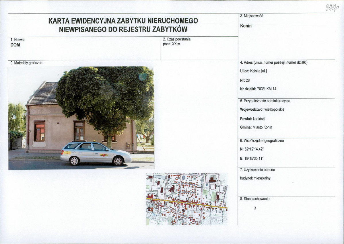 Karta obiektu niewpisanego do rejestru, skan nr 1