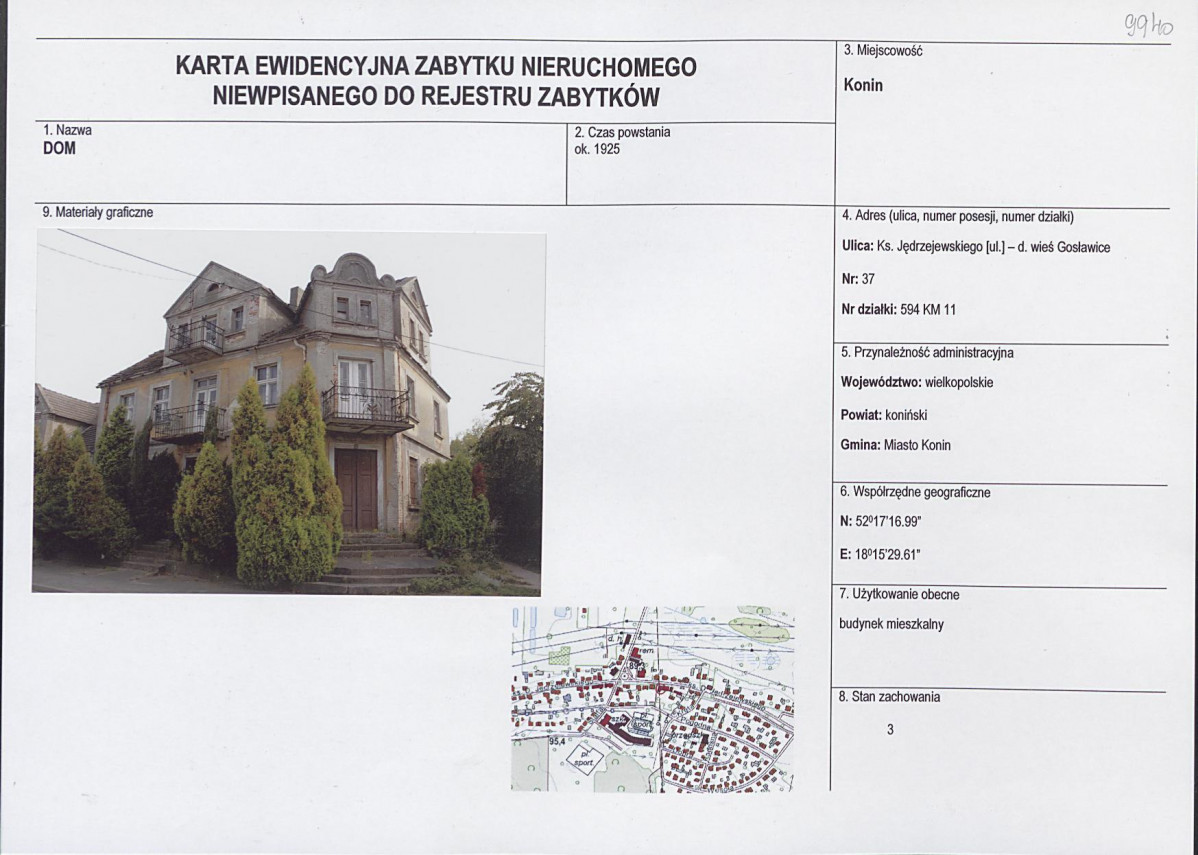 Karta obiektu niewpisanego do rejestru, skan nr 1