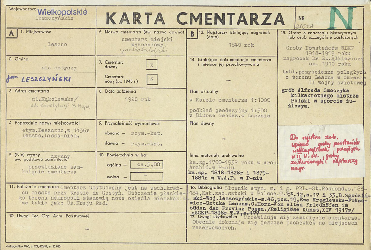 KC - Karta cmentarza, skan nr 1