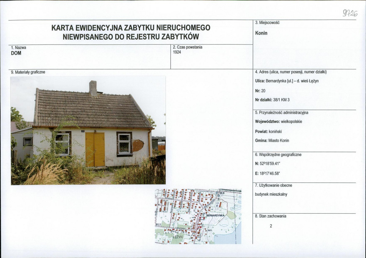 Karta obiektu niewpisanego do rejestru, skan nr 1