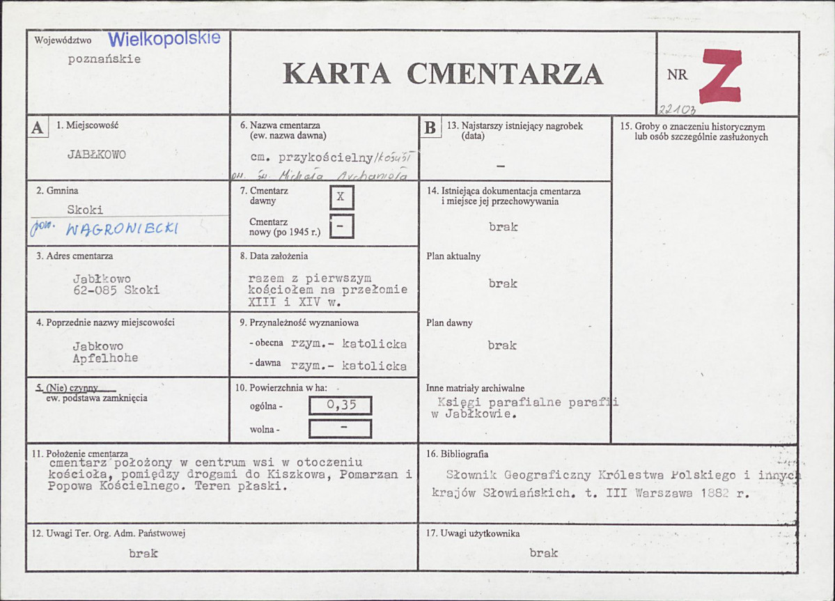 KC - Karta cmentarza, skan nr 1