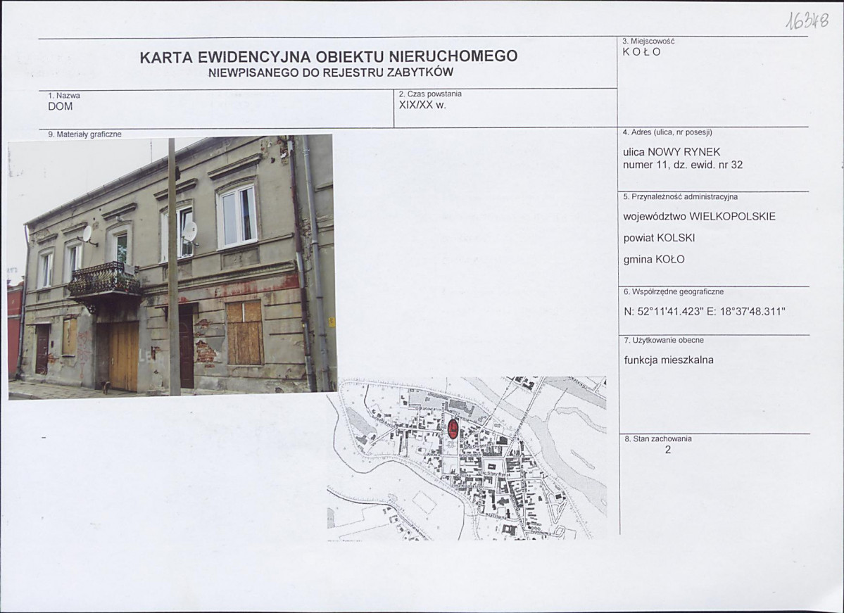 Karta obiektu niewpisanego do rejestru, skan nr 1