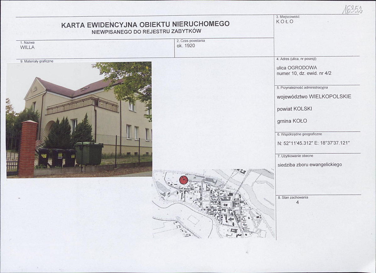 Karta obiektu niewpisanego do rejestru, skan nr 1