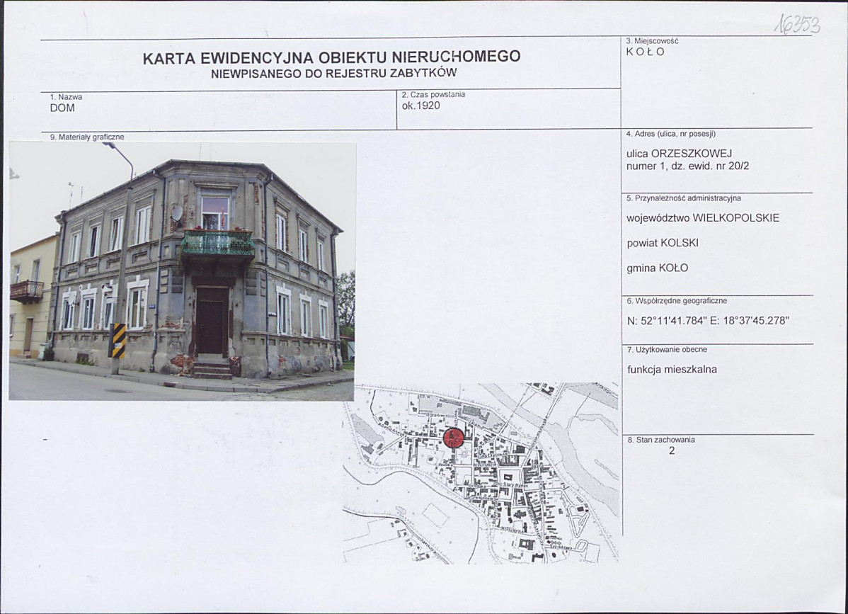 Karta obiektu niewpisanego do rejestru, skan nr 1