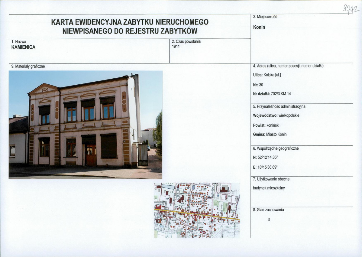 Karta obiektu niewpisanego do rejestru, skan nr 1