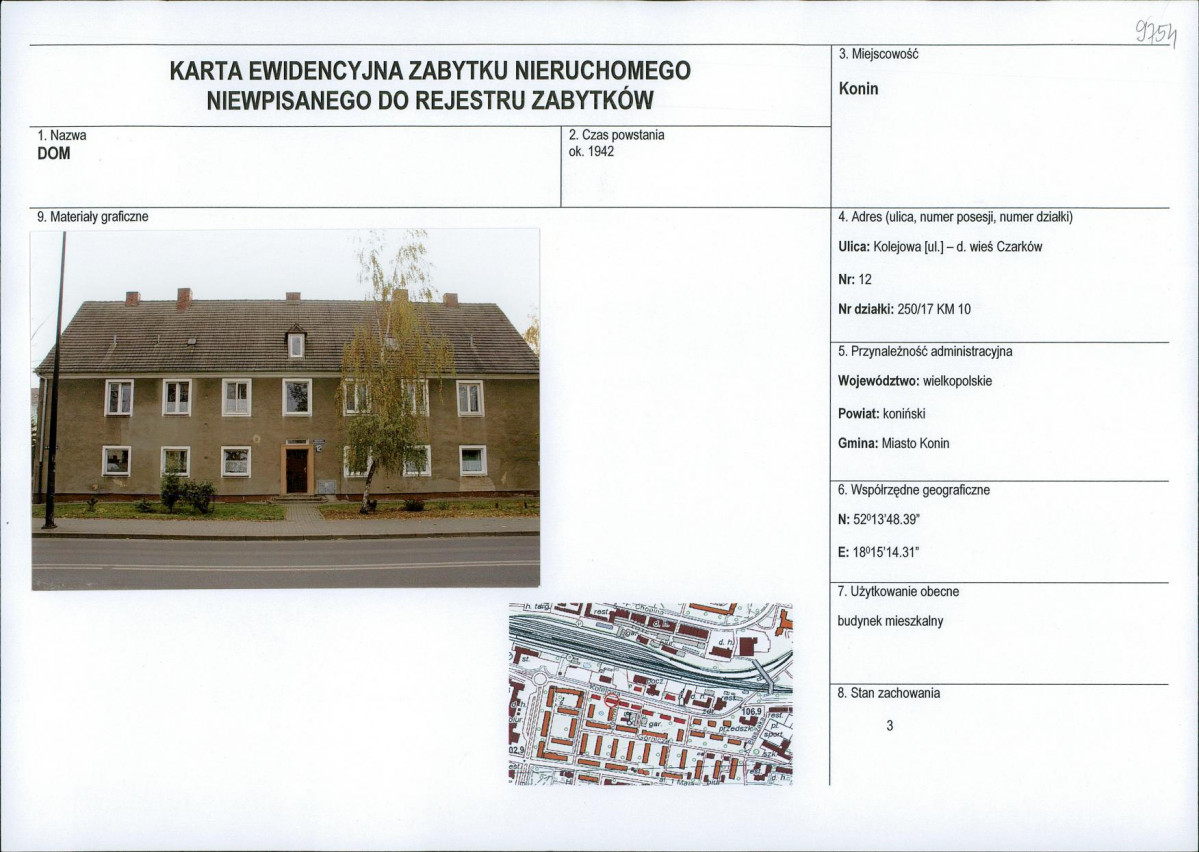 Karta obiektu niewpisanego do rejestru, skan nr 1