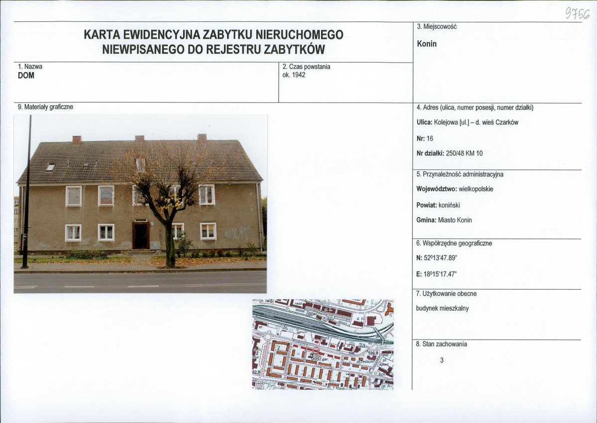 Karta obiektu niewpisanego do rejestru, skan nr 1