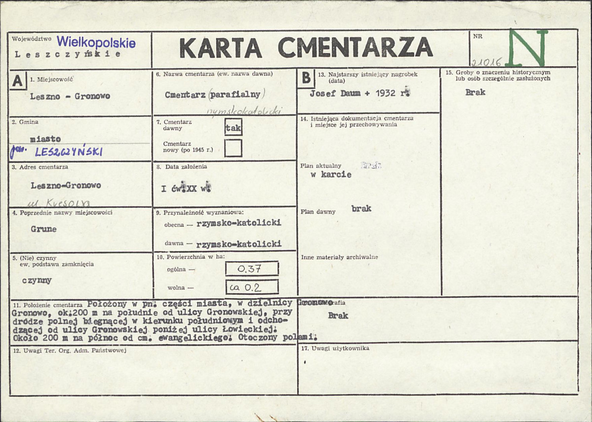 KC - Karta cmentarza, skan nr 1