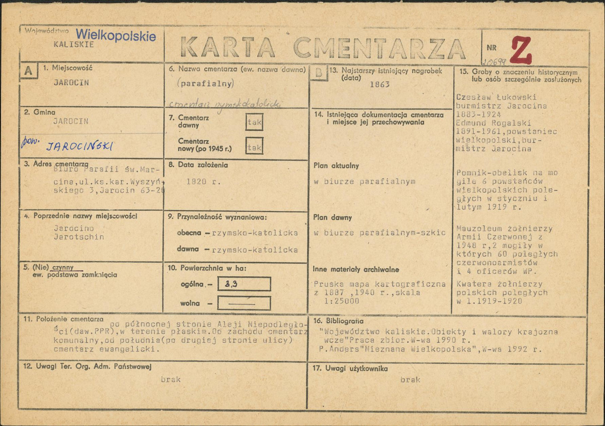 KC - Karta cmentarza, skan nr 1