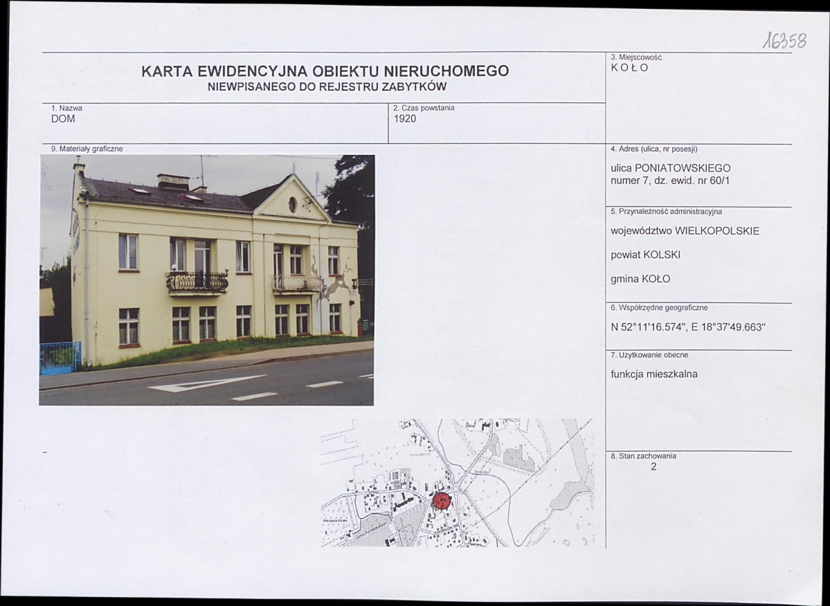 Karta obiektu niewpisanego do rejestru, skan nr 1
