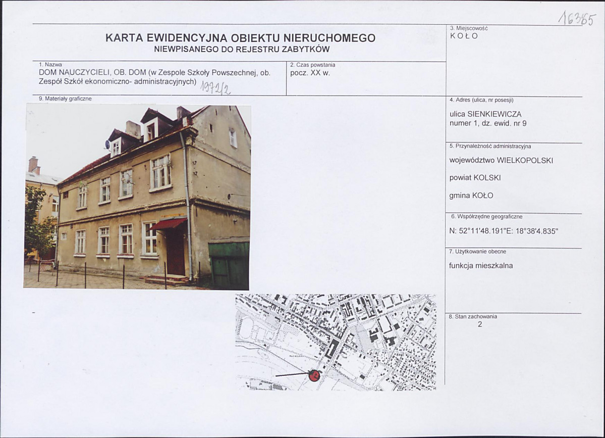 Karta obiektu niewpisanego do rejestru, skan nr 1