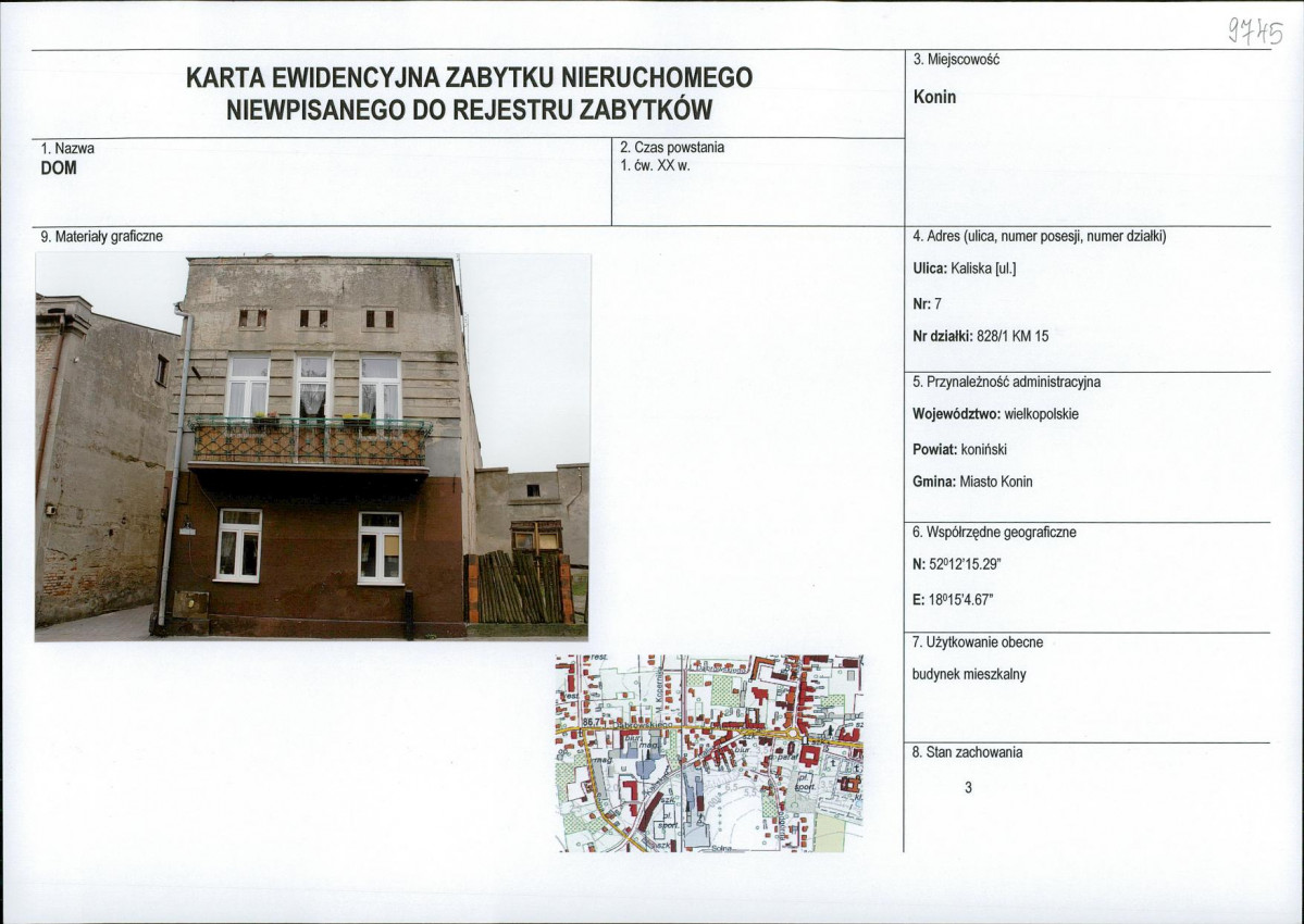 Karta obiektu niewpisanego do rejestru, skan nr 1