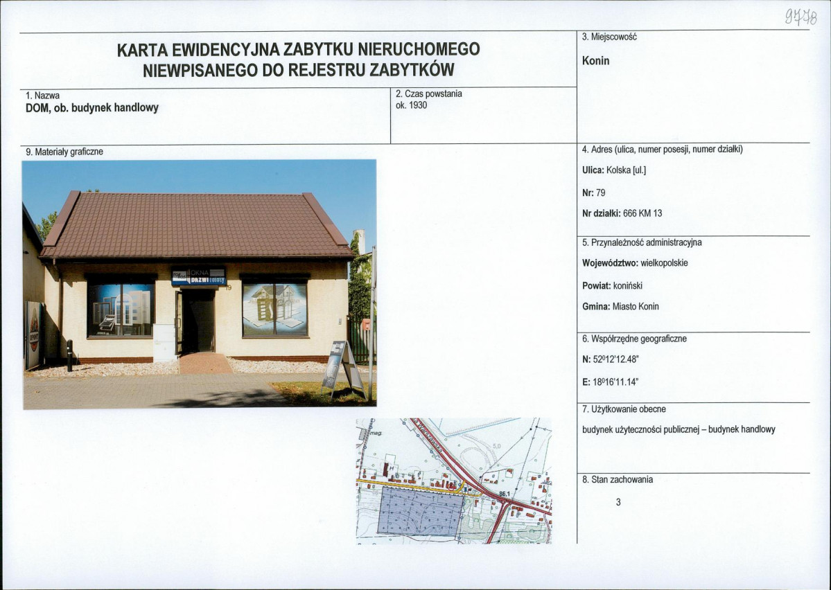 Karta obiektu niewpisanego do rejestru, skan nr 1