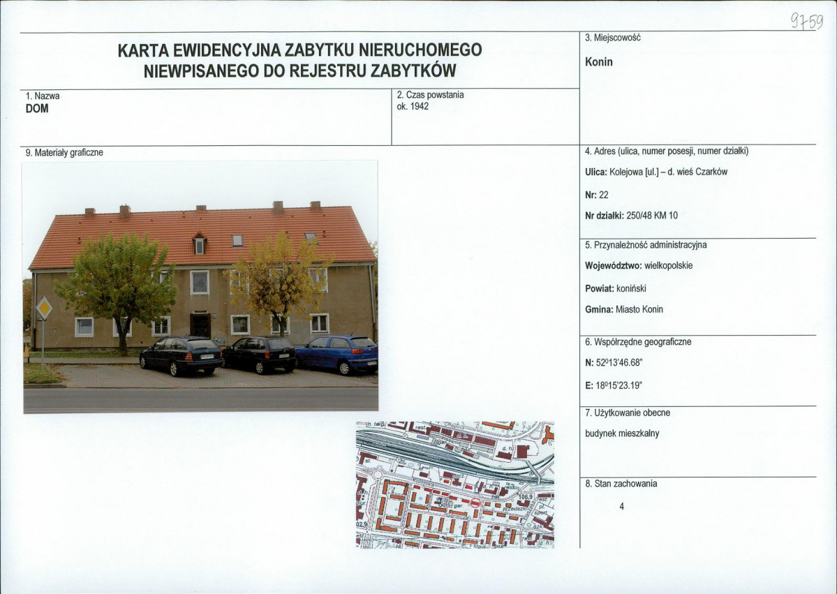 Karta obiektu niewpisanego do rejestru, skan nr 1