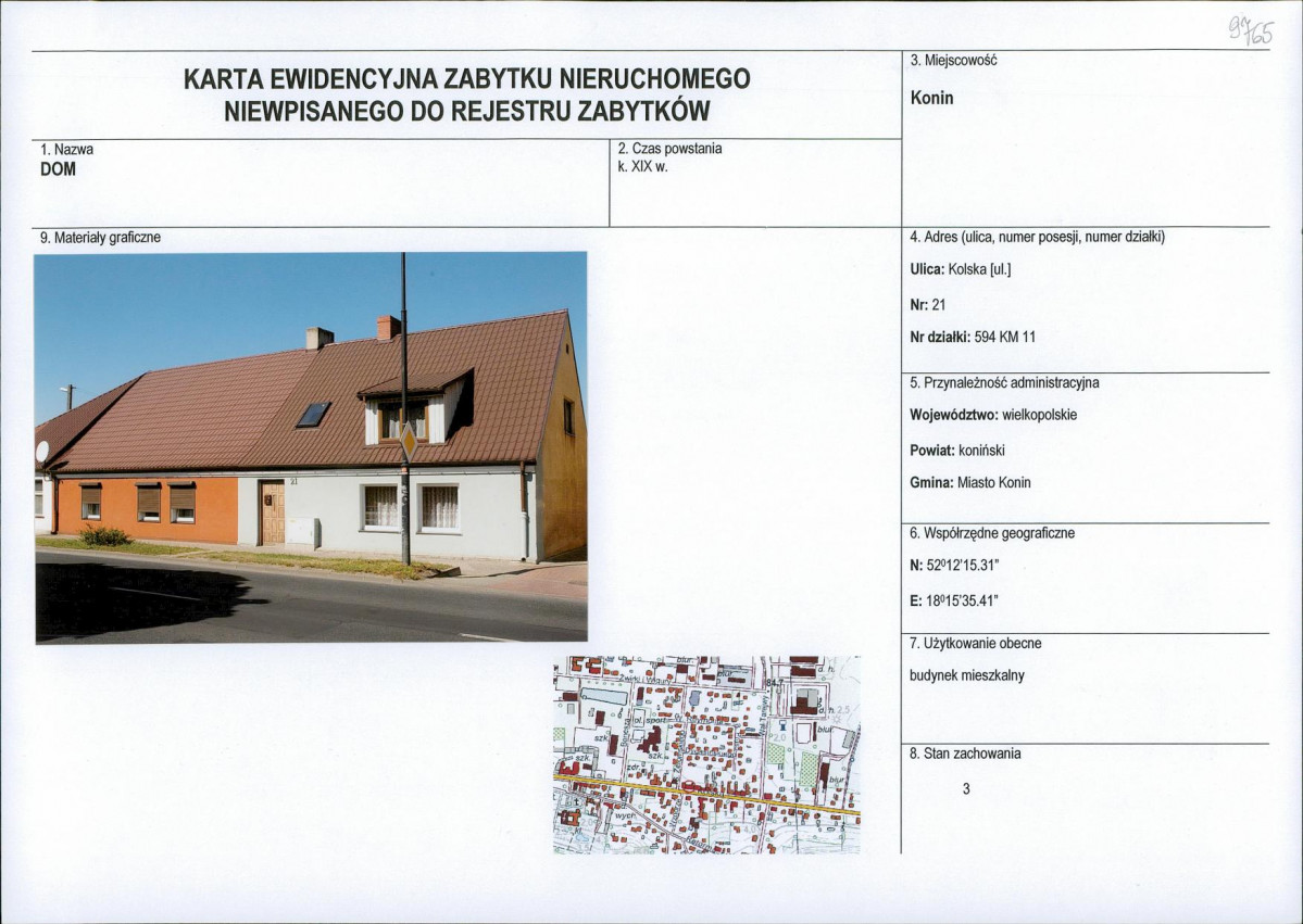 Karta obiektu niewpisanego do rejestru, skan nr 1