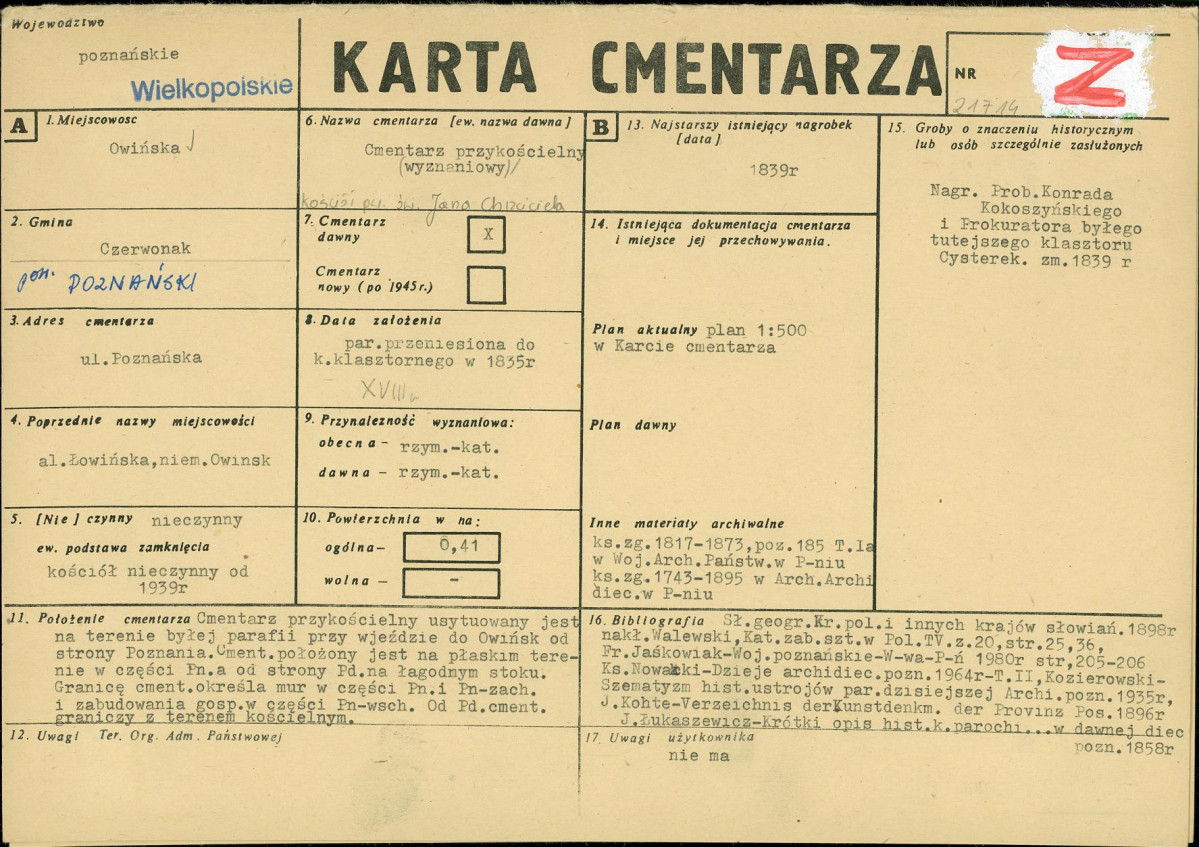KC - Karta cmentarza, skan nr 1
