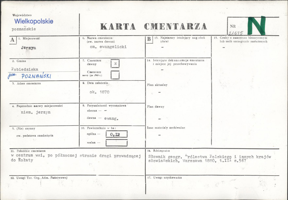 KC - Karta cmentarza, skan nr 1