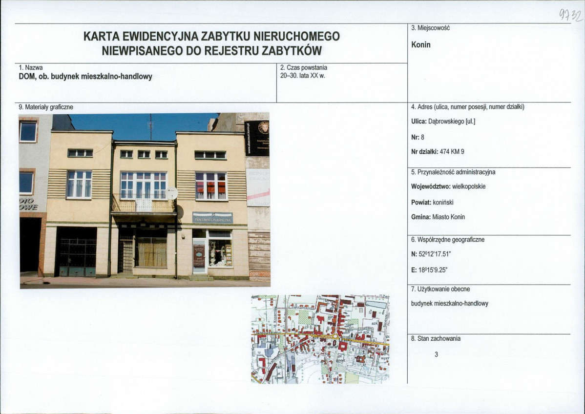 Karta obiektu niewpisanego do rejestru, skan nr 1
