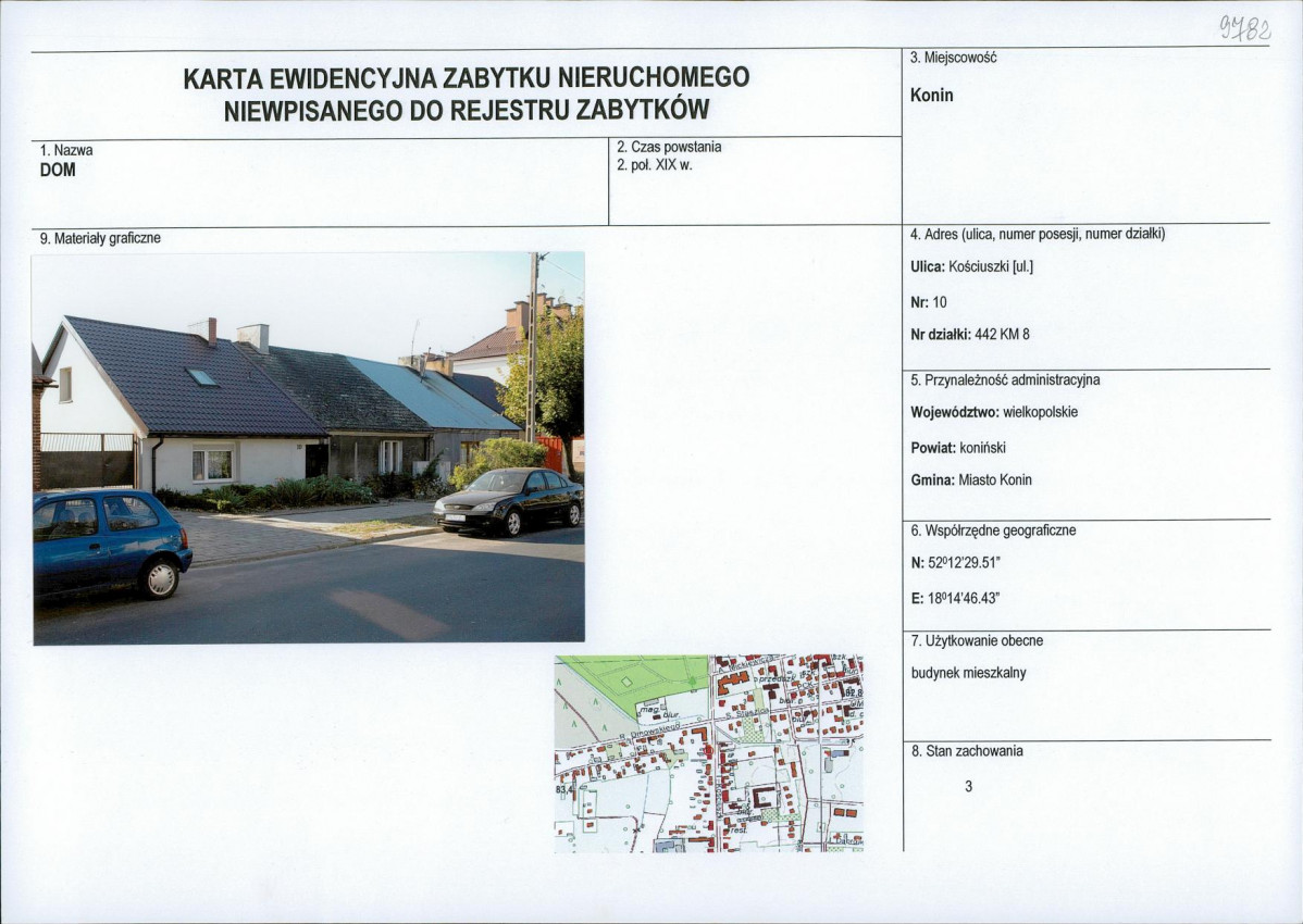 Karta obiektu niewpisanego do rejestru, skan nr 1