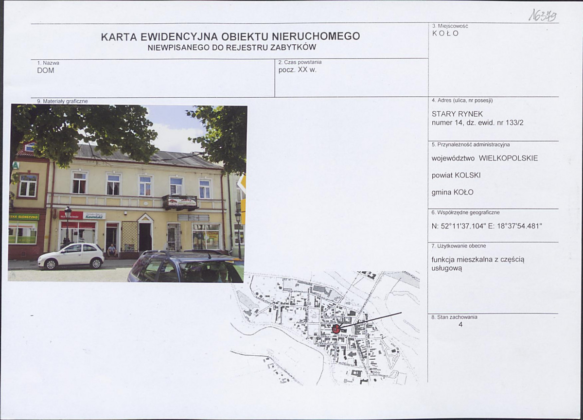 Karta obiektu niewpisanego do rejestru, skan nr 1