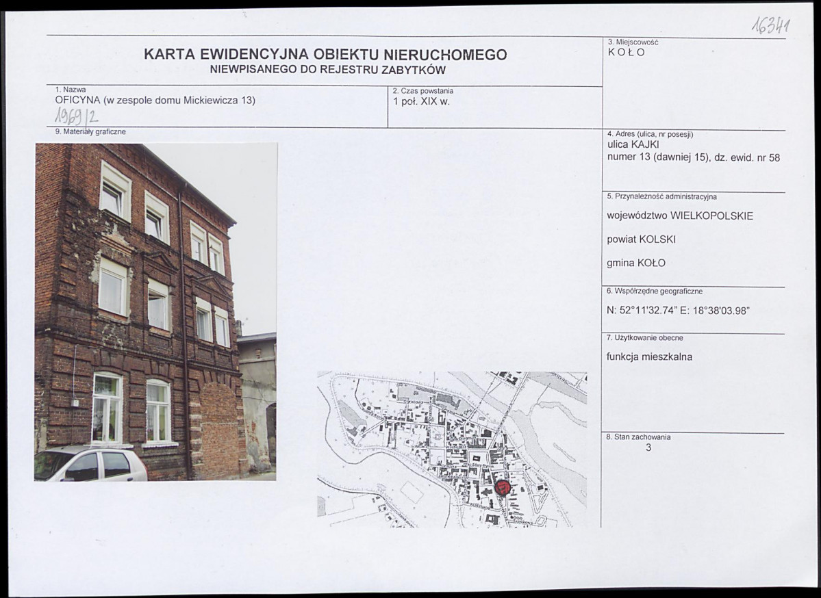 Karta obiektu niewpisanego do rejestru, skan nr 1