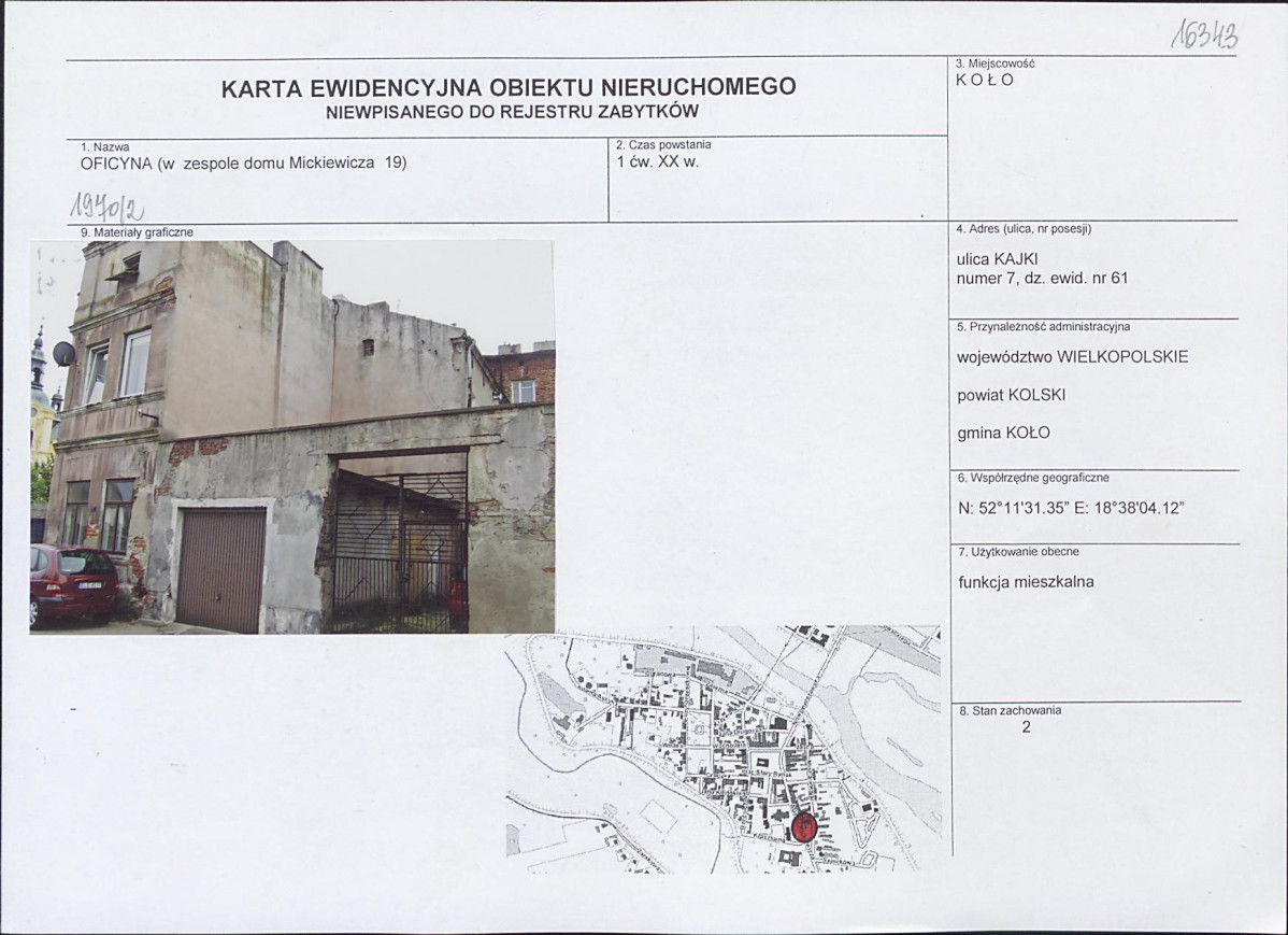 Karta obiektu niewpisanego do rejestru, skan nr 1