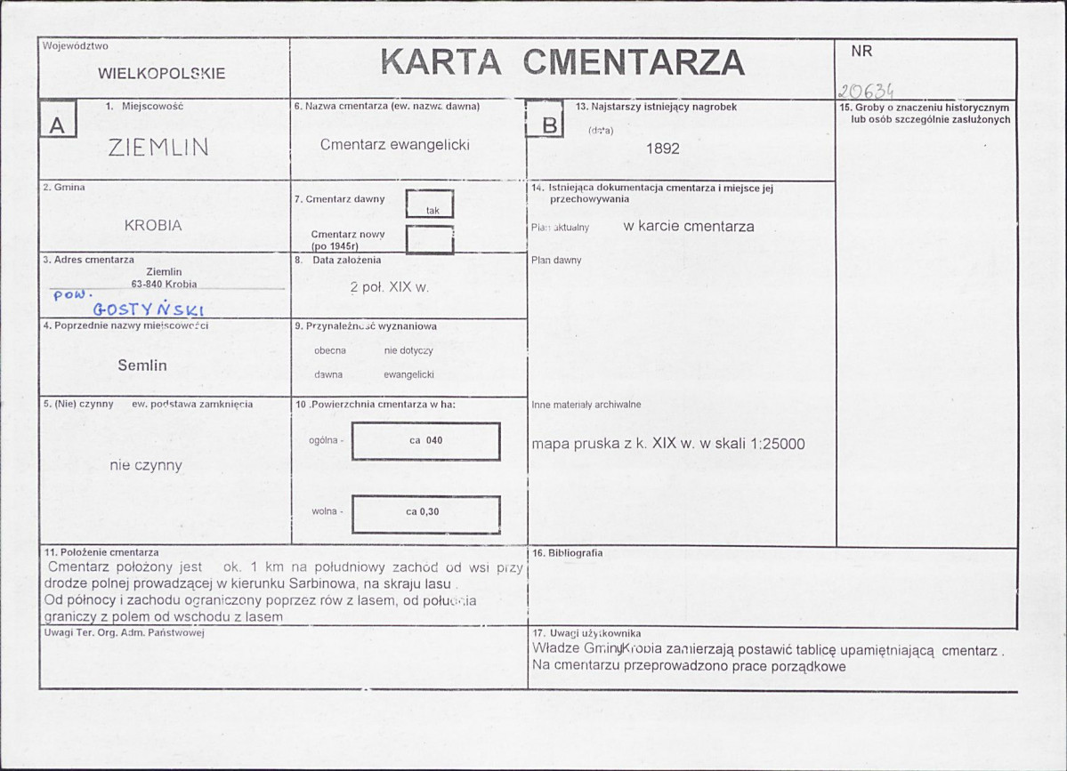 KC - Karta cmentarza, skan nr 1