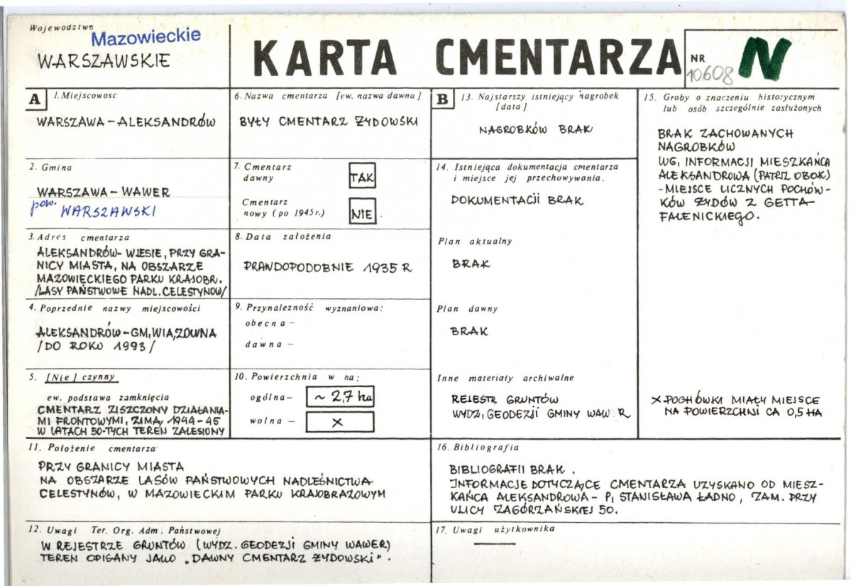 KC - Karta cmentarza, skan nr 1