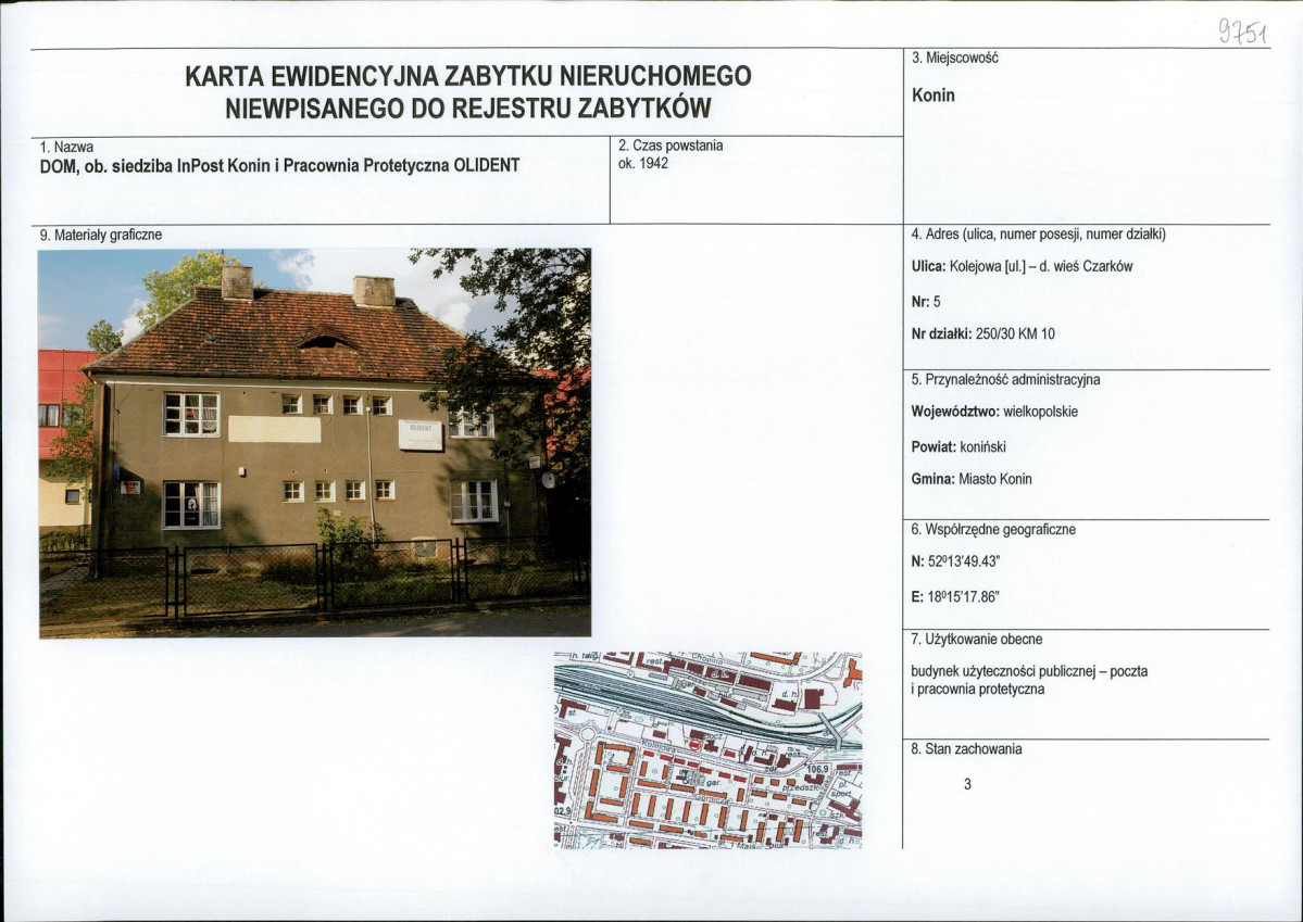 Karta obiektu niewpisanego do rejestru, skan nr 1