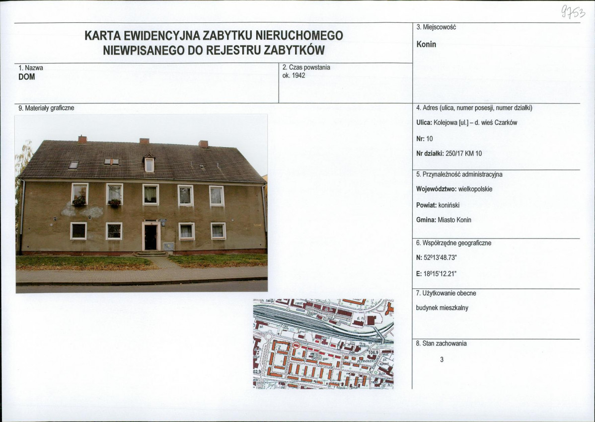 Karta obiektu niewpisanego do rejestru, skan nr 1