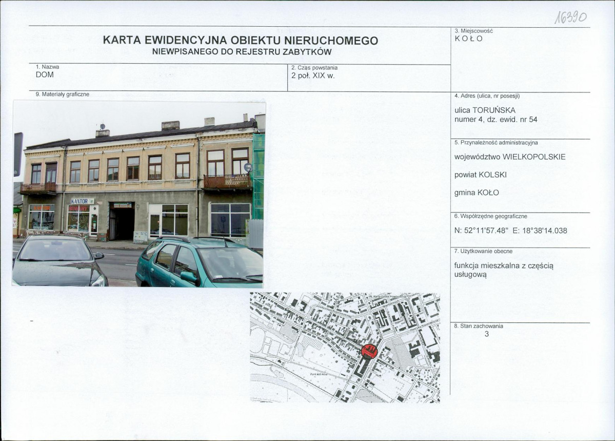 Karta obiektu niewpisanego do rejestru, skan nr 1