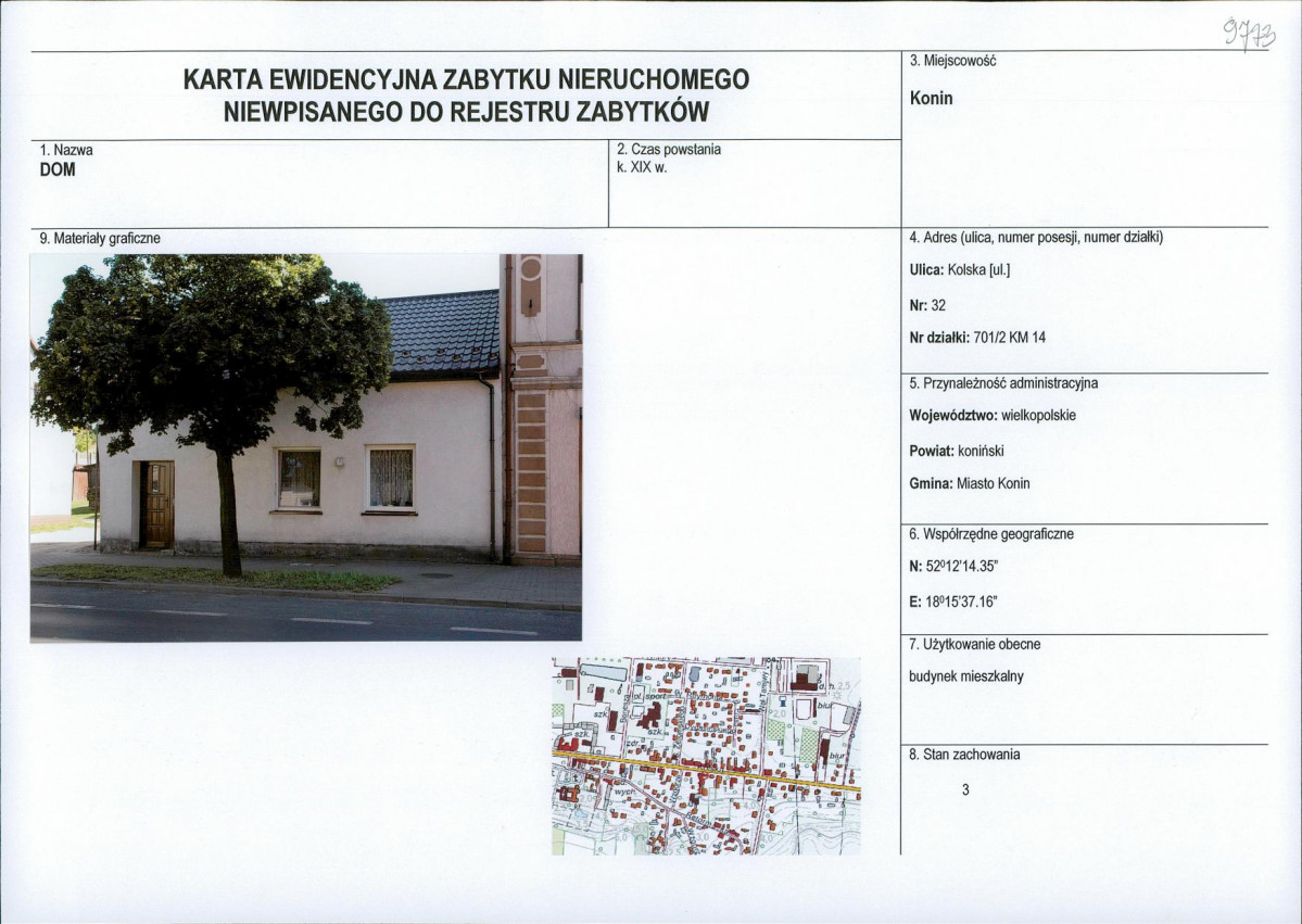 Karta obiektu niewpisanego do rejestru, skan nr 1