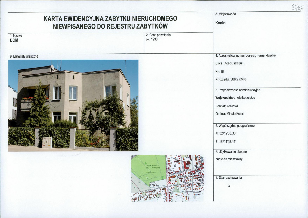 Karta obiektu niewpisanego do rejestru, skan nr 1