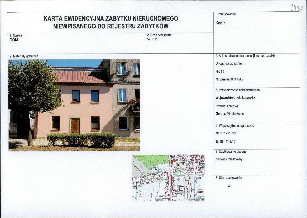 Karta obiektu niewpisanego do rejestru, skan nr 1