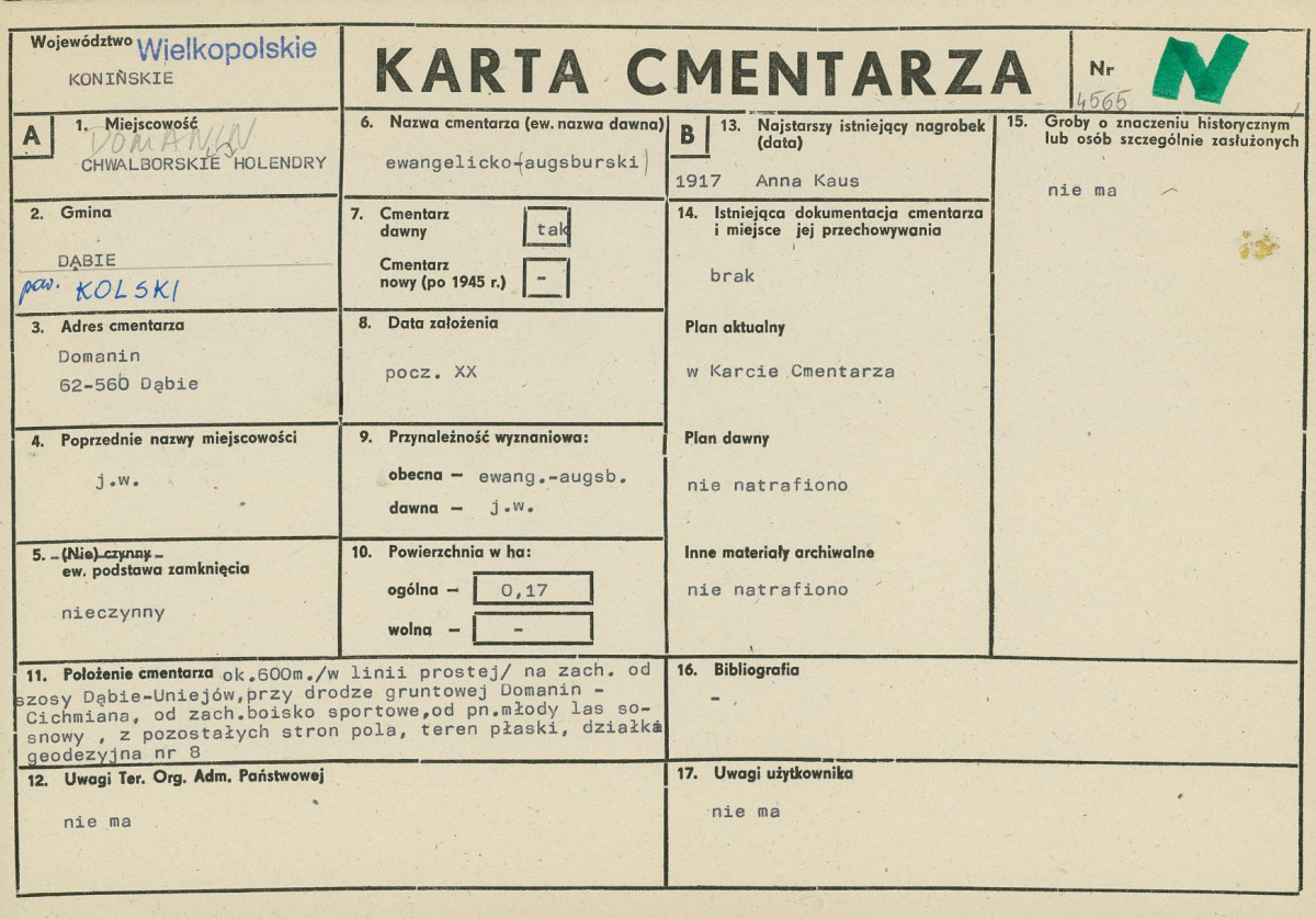 KC - Karta cmentarza, skan nr 1