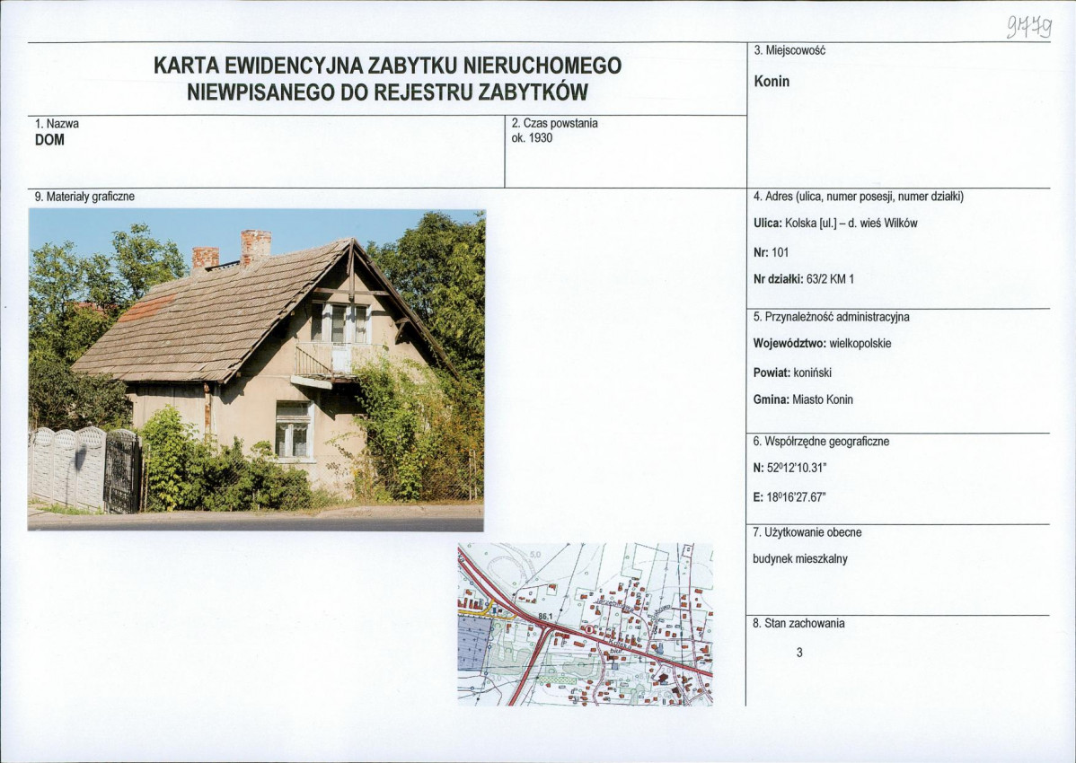 Karta obiektu niewpisanego do rejestru, skan nr 1
