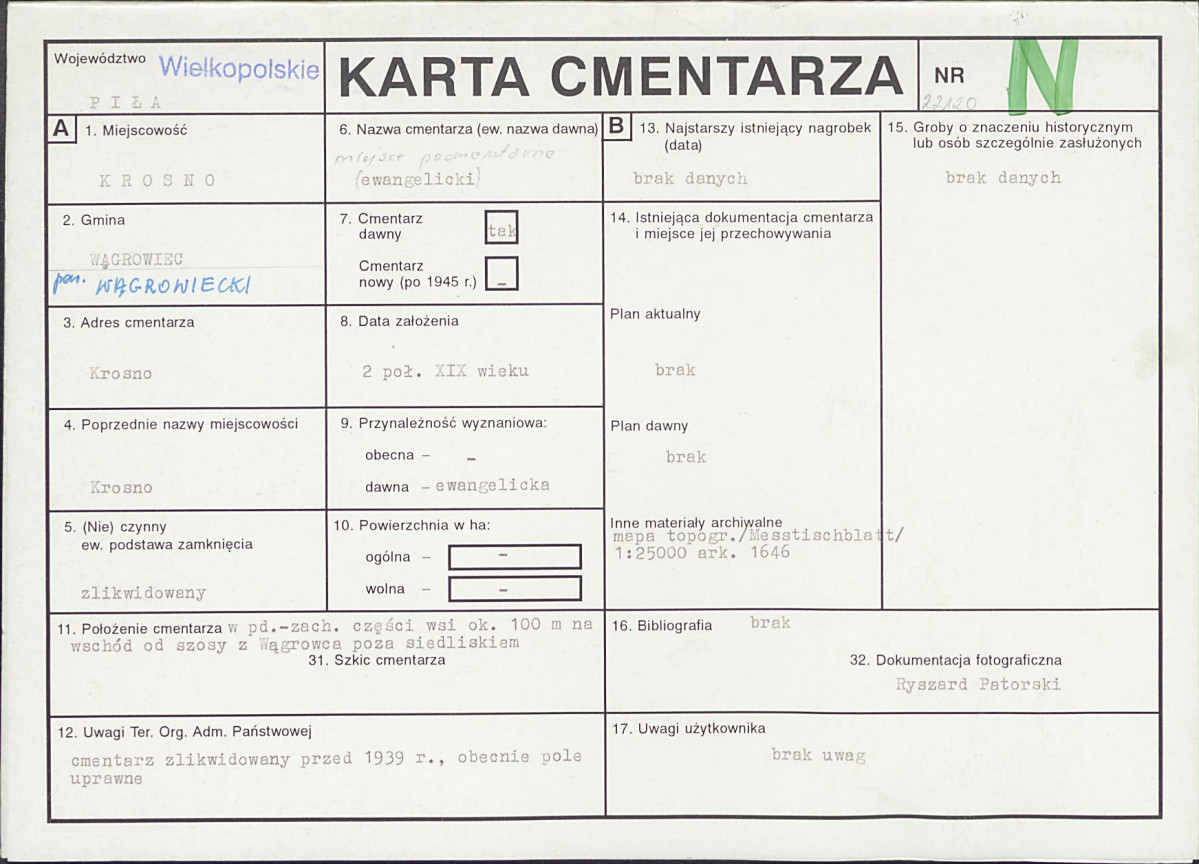 KC - Karta cmentarza, skan nr 1