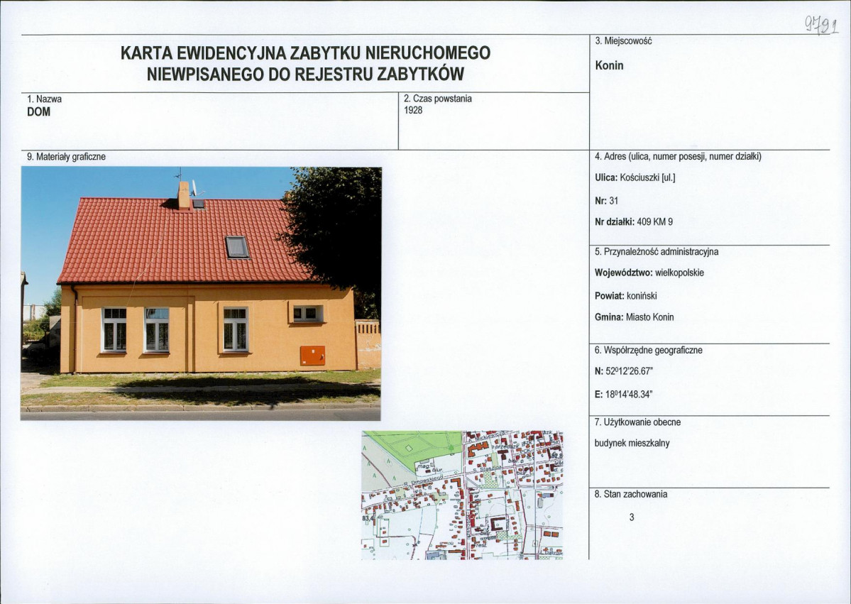 Karta obiektu niewpisanego do rejestru, skan nr 1