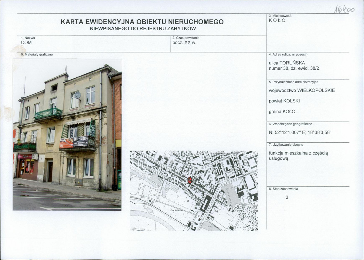 Karta obiektu niewpisanego do rejestru, skan nr 1