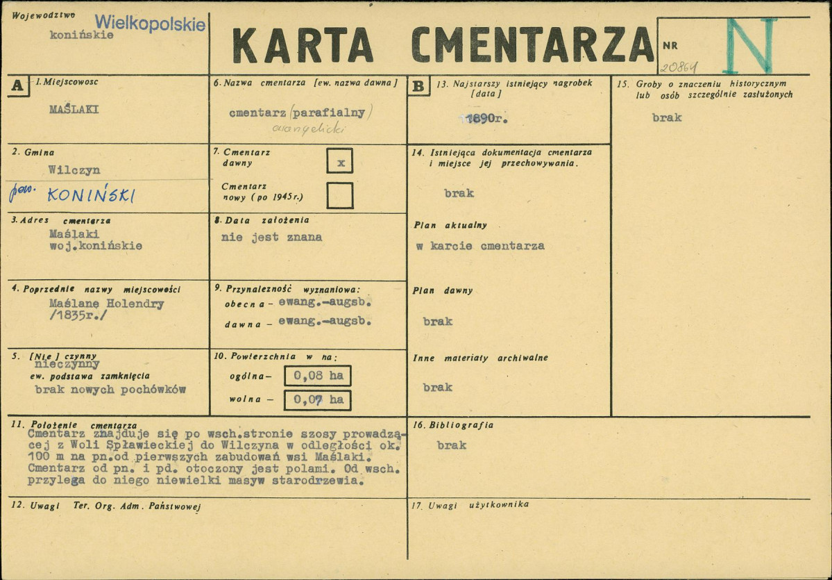 KC - Karta cmentarza, skan nr 1