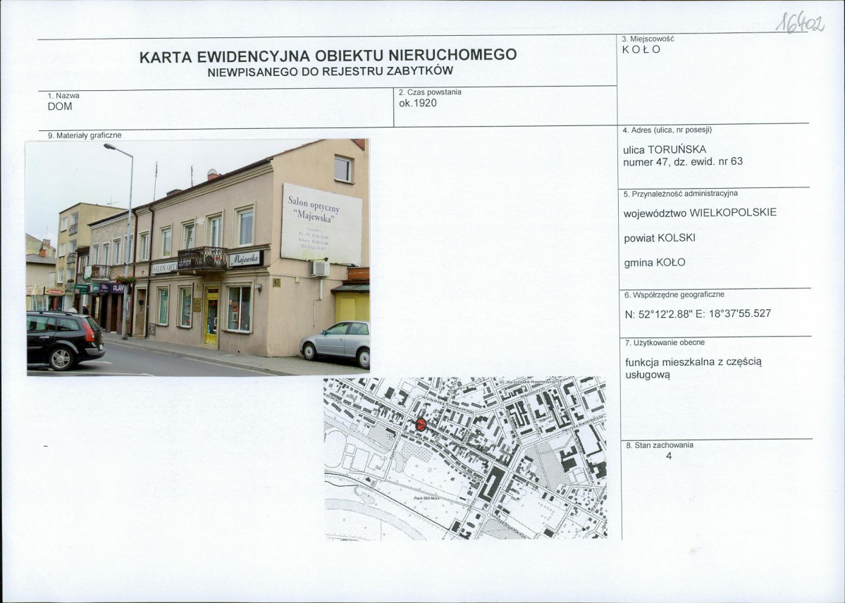 Karta obiektu niewpisanego do rejestru, skan nr 1