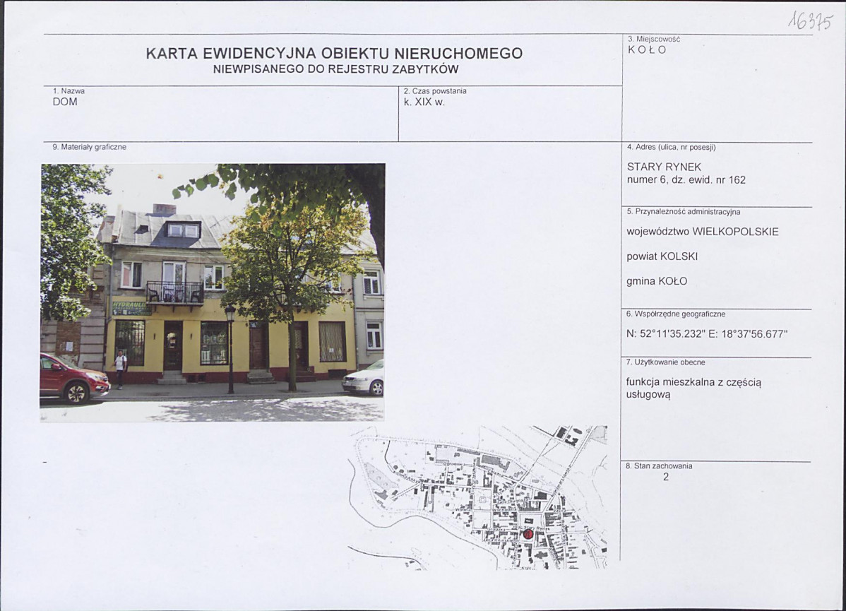 Karta obiektu niewpisanego do rejestru, skan nr 1