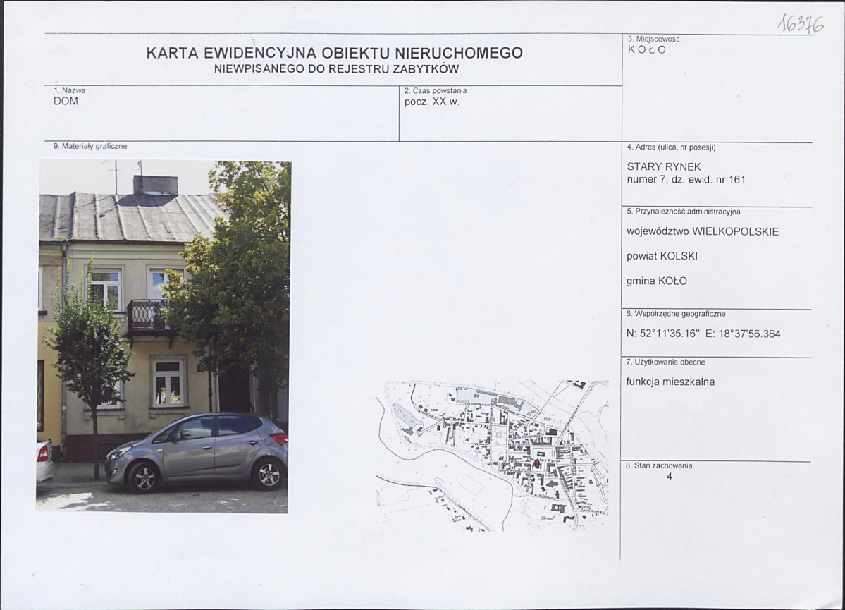 Karta obiektu niewpisanego do rejestru, skan nr 1