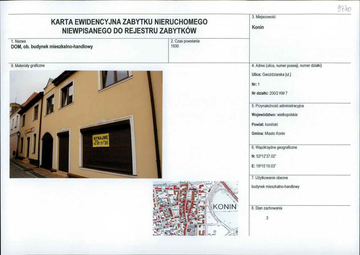 Karta obiektu niewpisanego do rejestru, skan nr 1