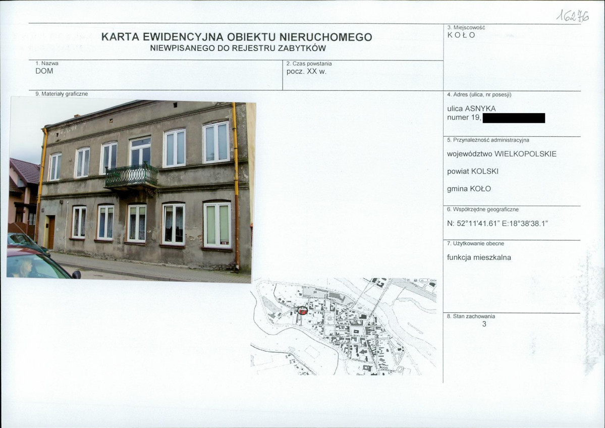 KEZN - Karta obiektu niewpisanego do rejestru, skan nr 1